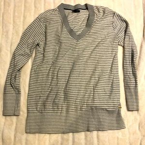 Gray and white striped long sweater